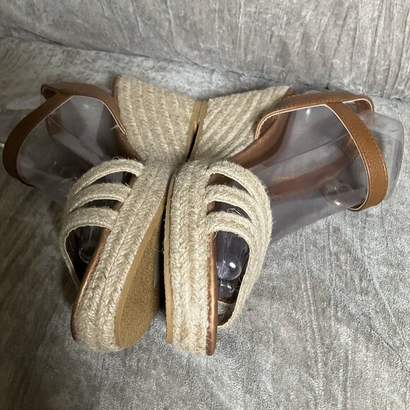 LASCANTA platform Wedge Open toe Espadrille Ankle Strap Sandal 9 Brown - Picture 6 of 14